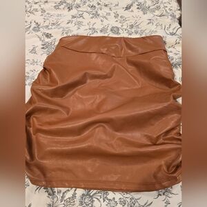 HALARA Brown Leather Pencil Skirt